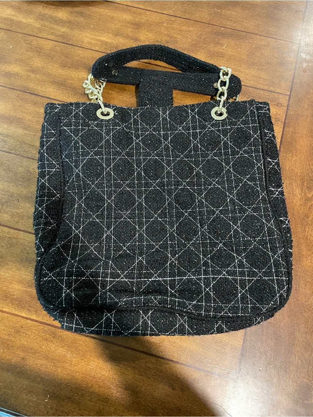 mark. Black Quilted Tote with Gold Chain Handles